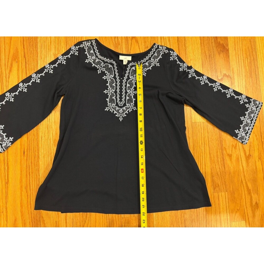 J Jill Women's Shirt SP Small Petite Long Sleeve Navy Blue Tunic Embroidered NWT - Picture 7 of 11